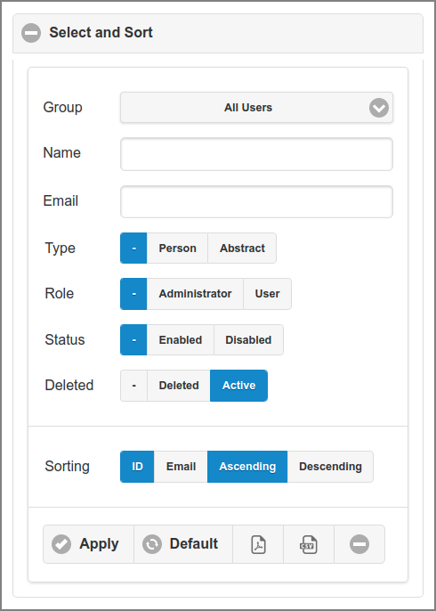 Admin Web App: User - Select and Sort