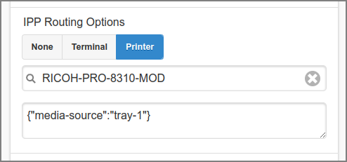 Admin Web App: Queue - IPP Routing Printer Options