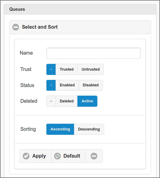 Admin Web App: Queue - Select and Sort