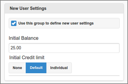 Admin Web App: User Group - Edit - New User Settings