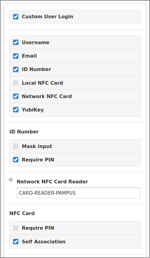 Admin Web App: Devices - Terminal - Custom User Login