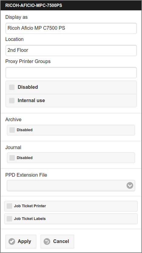 Admin Web App: Proxy Printer - Edit - Identity
