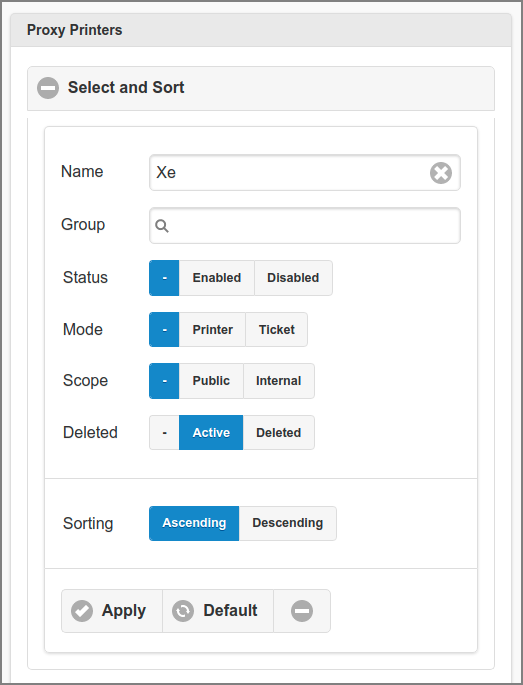 Admin Web App: Proxy Printer - Select and Sort