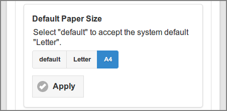 Admin Web App: Options - Default Paper Size