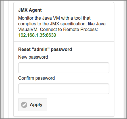 Admin Web App: Options - Advanced - JMX Agent