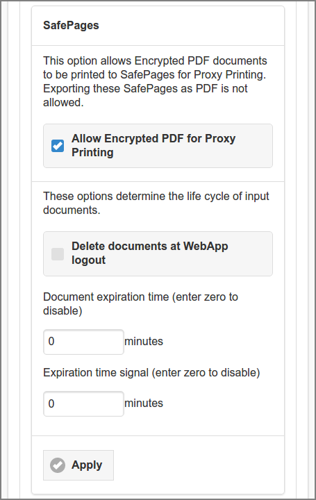 Admin Web App: Options - Advanced - Proxy Printing