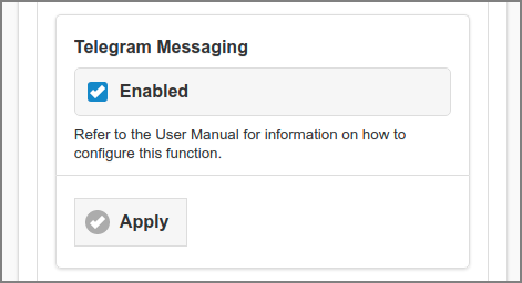 Admin Web App: Options - Advanced - Telegram Messaging