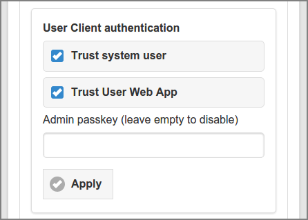 Admin Web App: Options - Advanced - User Client
