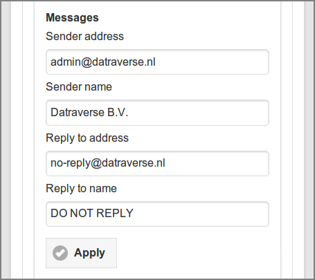 Admin Web App: Options - Mail - Messages