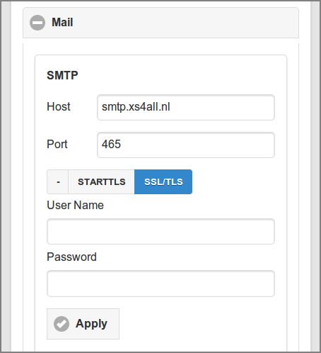 Admin Web App: Options - Mail - SMTP