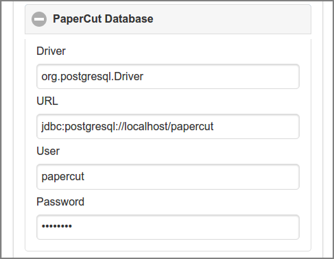 Admin Web App: Options - PaperCut Database