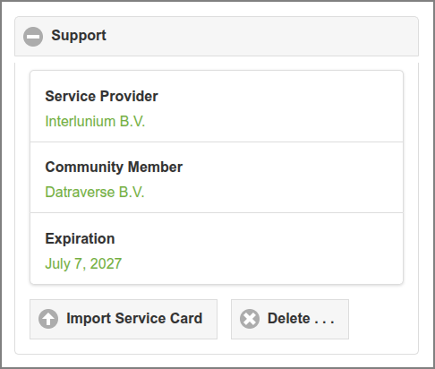 Admin Web App: About - Support - Service Provider