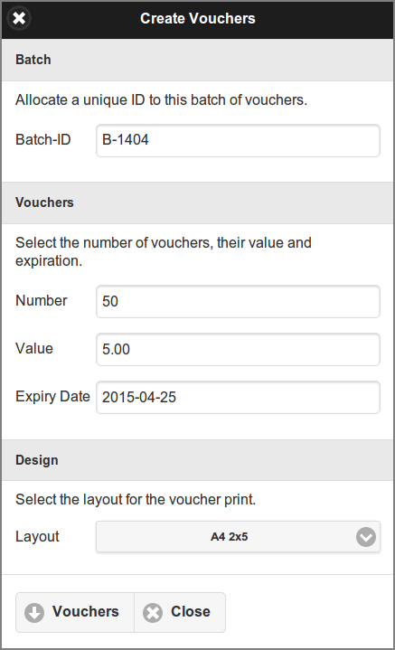 Admin Web App: Create Vouchers