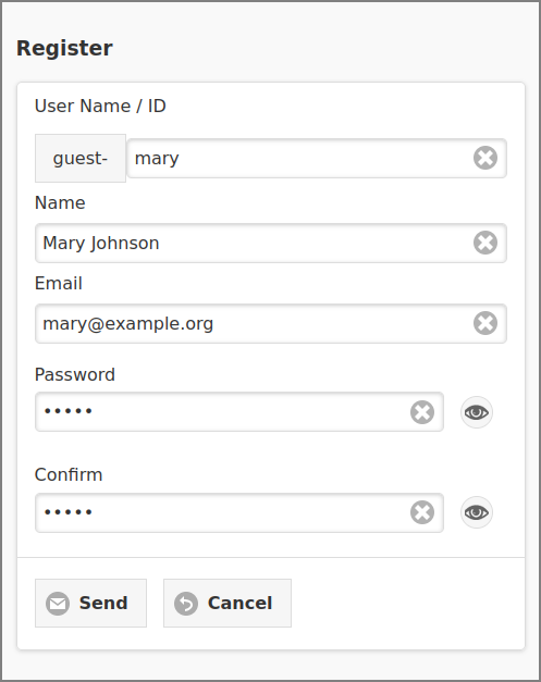Web App: Register Dialog
