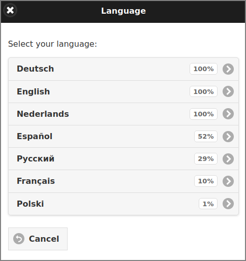 Web App: Select Language Dialog
