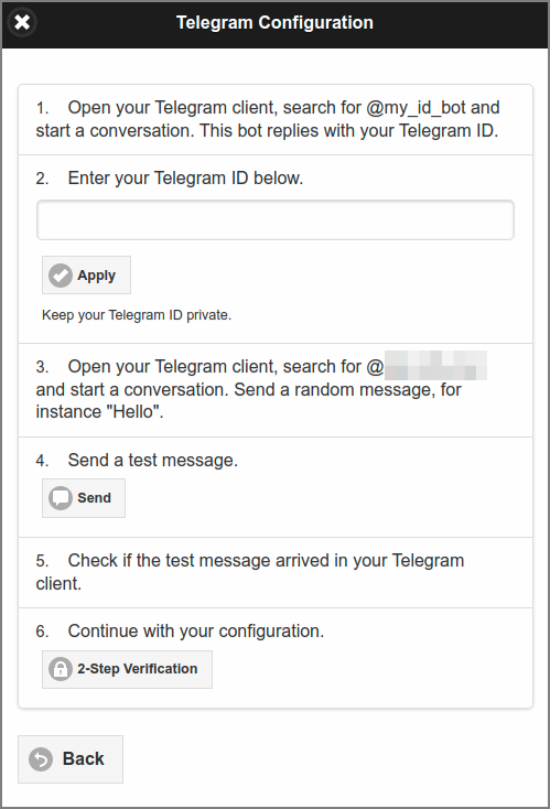 User Web App: User Details - Telegram Configuration