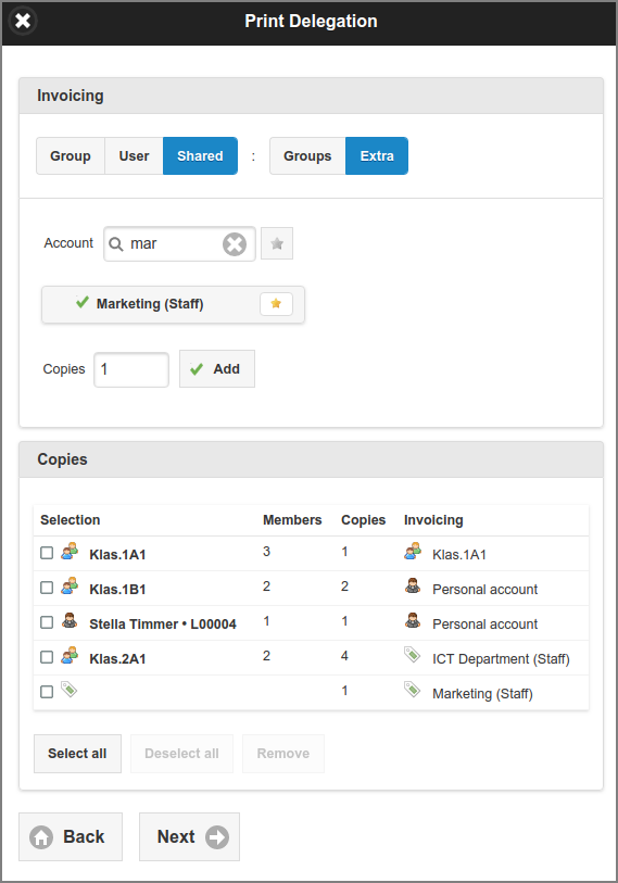 User Web App: Print - Delegated Print - Shared Account Invoicing (Extra)