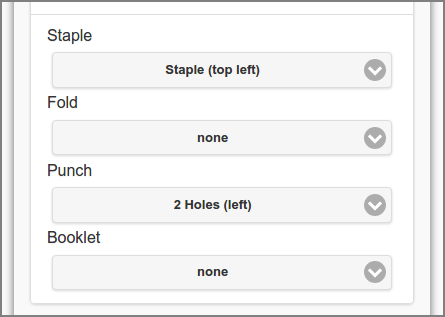 User Web App: Printer - Settings - Finishings