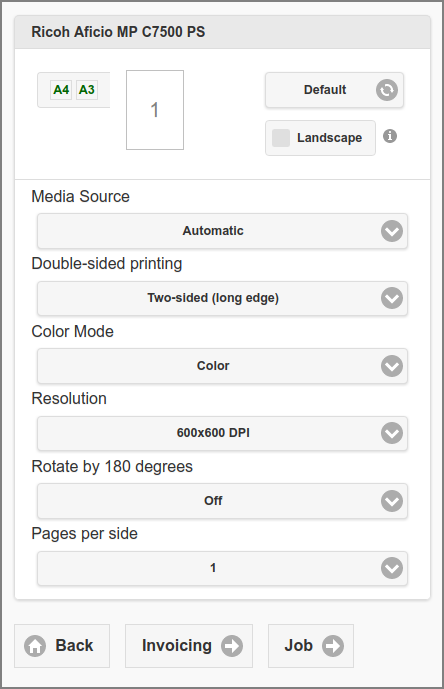 User Web App: Printer - Settings