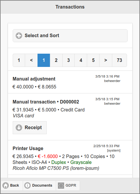 User Web App: Log - Transactions