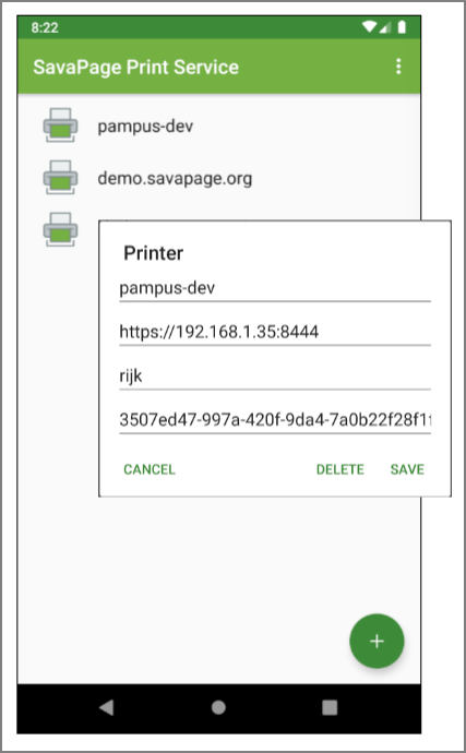 SavaPage Android Print App - Printer List